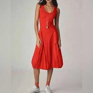 Daily Practice Anthropologie Fast pack Bubble hem Midi Dress Open back Red XS